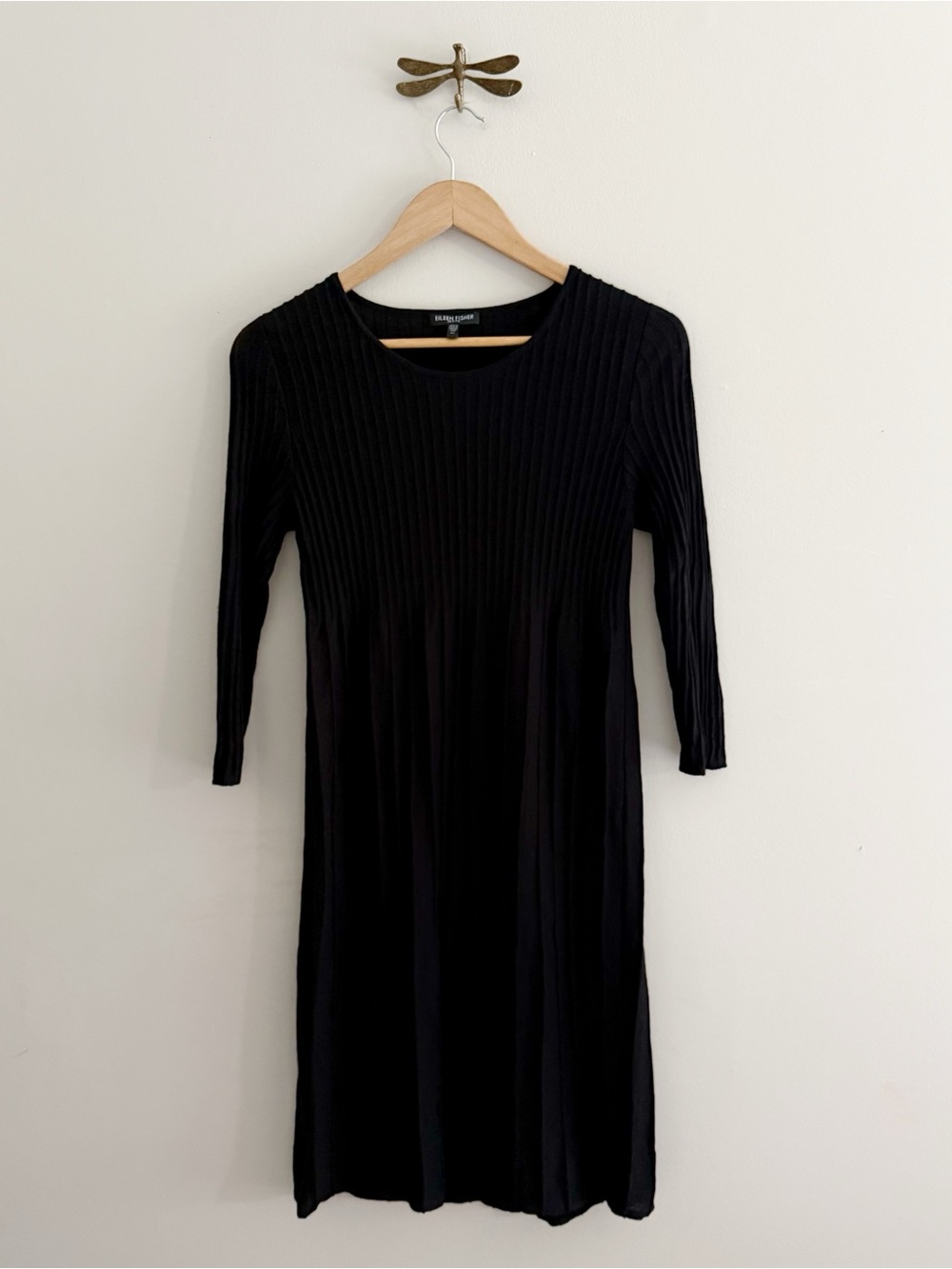 Eileen Fisher Wool Black Ribbed Knit Dress size small petite